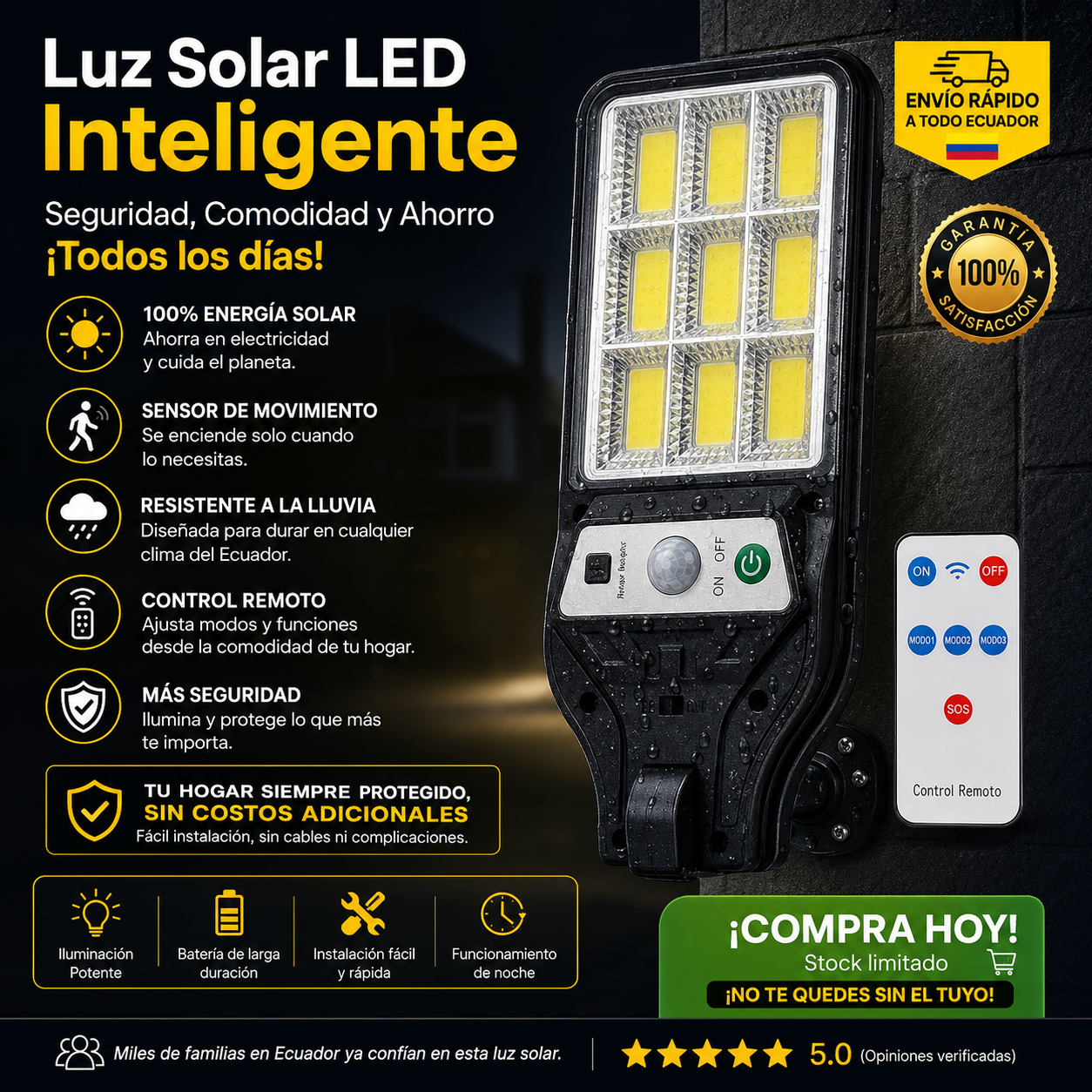 AHORRA HASTA 72% DE ENERGÍA - SUNLIGHT - Foco Mini Solar Para Exteriores
